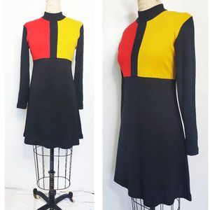 KARIN STEVENS Vintage Womens Colorblock Wool Blend Knit Sweater DRESS Petite M